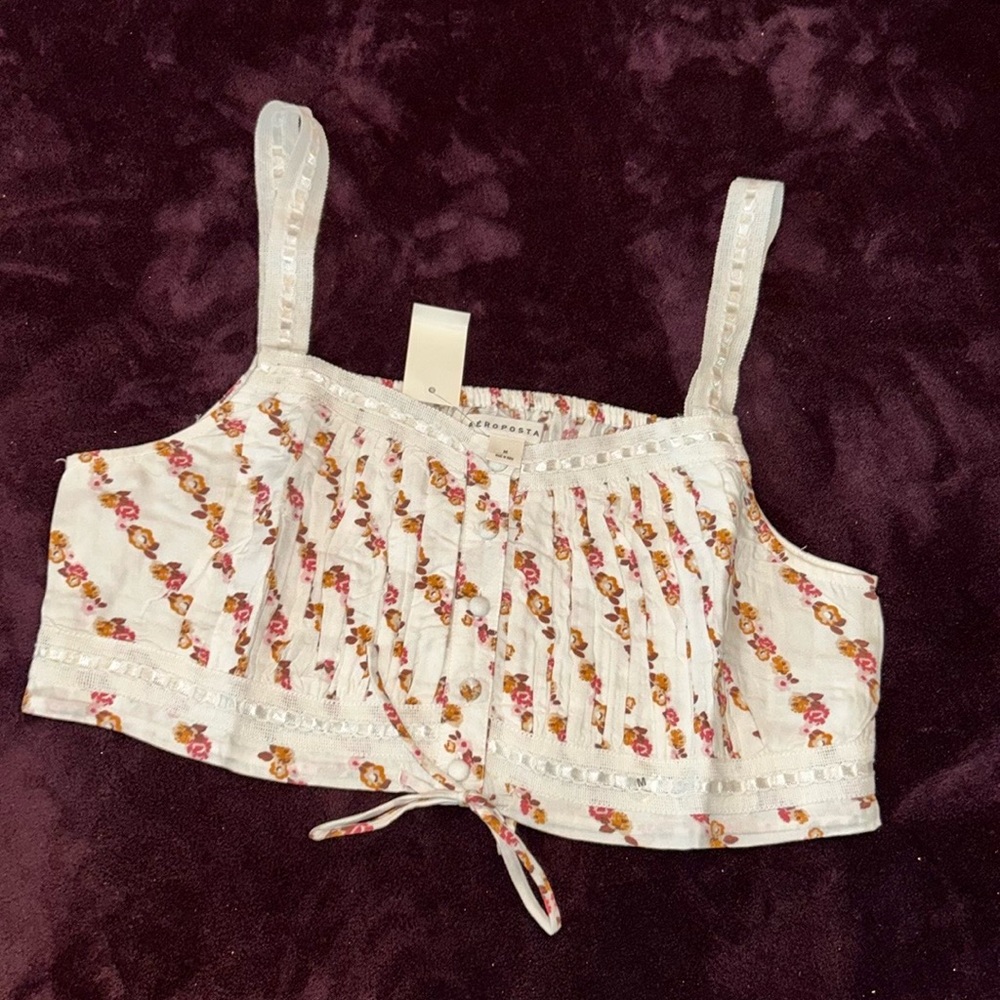 Aeropostale lace & ribbon trim cami / corset / crop top CUTE AF